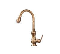 XMKT Vintage Brass Kitchen Sink Faucet - Single Lever Hot/Cold Mixer, Curved Spout, Durable Metal Finish(C)