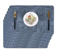 Xmkuwa Faux Leather Place Mats for Dining Tables, Heat Resistant Placemats Set of 6 Washable Wipeable, Waterproof, Stain Resistant, Table Mats for Kitchen and Decor (Dark Blue Rectangle B, 6pcs)
