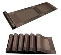 Xmkuwa Placemats, Washable PVC Table Mats, Woven Vinyl Placemat for Dining Table Place Mats Set (6 Placemats and 1 Table Runner, Brown)