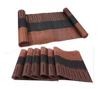 Xmkuwa Placemats, Washable PVC Table Mats, Woven Vinyl Placemat for Dining Table Place Mats Set (6 placemats and 1 Table Runner, Black and Brown)