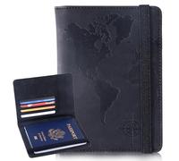 XMLINPER Passport Holder and Card Slot Combo RFID Blocking Leather Personalized Travel Passport Wallet for Men and Women US Passport Cover Protector, Map black, Soccer，elastic Strap，passport Holder