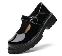 XMM Mary Jane Chunky Platform Mary Jane Shoes for Women Comfortable Leather Round Toe Non-Slip Elegant Casual Cute School Work Shoes, 9023 Black, 25.5 cm