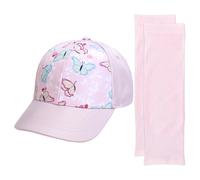 XMNIVATE 1 Baseball Cap, 1 Pair of Sun Protection Sleeves, Ponytail Hat for Girls, Wide Brim Sun Hat, Adjustable Hat, Butterfly Print Peaked Cap, Outdoor Sun Protection Suit Pink