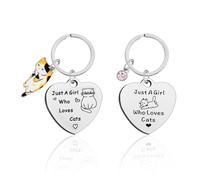 XMNIVATE 1 Cat Pendant Keychain, 1 Gemstone Keychain, Stainless Steel Keychain, Cat Engraved Keychain, Cat Fun Keychain, Gift For Cat Lovers