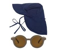 XMNIVATE 1 Children's Neck Protection Sun Hat, 1 Sunglasses, Children's Outdoor Sun Protection Hat, Children's Rope Beach Hat, Summer Hat Navy Blue