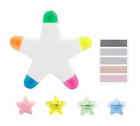 XMNIVATE 1 Five-Pointed Star Highlighter, 100 Sticky Notes, 4 Stationery Clips, Five-Pointed Star Integrated Pen, 5-Color Markers, Creative Highlighters, School And Office Stationery