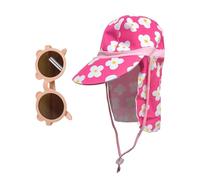 XMNIVATE 1 Floral Sun Hat, 1 Sunglasses with Adjustable Chin Strap, Neck Gaiter Sun Hat, Quick-Drying Beach Hat, Children's Sun Hat, Sun Protection Kit Rose Red