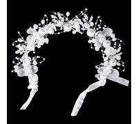 XMNIVATE 1 Piece White Floral Classic Hair Garland, Perfect for Weddings, Parties, and Communions, Size: 34*5*1.5cm, Quantity: 1