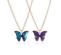 XMNIVATE 2 Pieces Butterfly Pendant Alloy Necklace - Suitable Gifts for Girlfriends and Best Friends (Blue, Purple)