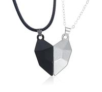 XMNIVATE 2 Pieces Geometric Heart Pendants, Romantic Couple Necklace, Magnetic Heart Necklace, Gift for Your Lover, Birthday, Valentine's Day, Anniversary, Honeymoon Gift