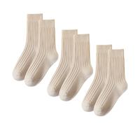 XMNIVATE 3 Pairs Mid-Calf Thermal Socks, Women's Loose Casual, Cotton Knitted Round, Moisture-Absorbent Sports Socks (Off-White)