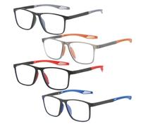 XMNIVATE 4 Pairs Men's Sports Reading Glasses, Lightweight 200 Degree, Anti-Blue Light Reading Aids