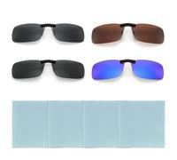 XMNIVATE 4-Piece Clip-On Sunglasses (Black, Green, Brown, Blue) - Polarized, Rimless, UV Protection - Suitable for Men & Women