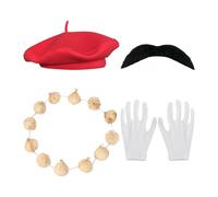 XMNIVATE 4-Piece Prom Performance Set, Simulated Garlic Garland, Beret, Self-Adhesive Beard, Masquerade Costume, Art Costume, Suitable For Halloween, Cosplay Parties