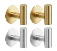 XMNIVATE 4 Pieces Coat Hooks with Adhesive Backing and Auxiliary Stickers, Bathroom Towel Hooks, Metal Coat Hooks, Sticky Wall Hooks, Kitchen Hooks