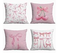 XMNIVATE 4 Pieces Of Pink Bow Pillow Case, Comfortable Living Room Pillowcase, Cute Bedroom Decoration, Soft Assembly For Girl'S Room, 45×45 Cm.