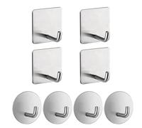 XMNIVATE 4 Pieces of Square Self-Adhesive Hooks, 4 Pieces of Round Self-Adhesive Hooks, Bathroom Towel Sticky Hooks, Kitchen Utensils Hooks, Sticky Door Hooks