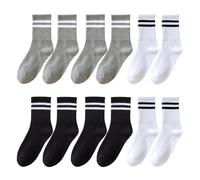 XMNIVATE 6 Pairs of Parallel-Bar Socks, Men's Sports Socks, Striped Tennis Socks, Running Casual Socks, Unisex, Two-Bar Striped Socks, Breathable Stockings