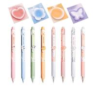 XMNIVATE 8 Erasable Pens, 4 Pieces Of Notes, Cartoon Animation Stationery, Erasable Drawing Pens, Office Class Records, Message Accounting Notes, Pastable Stationery.