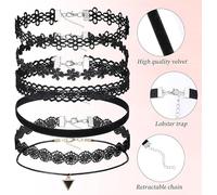 XMNIVATE 8 Pieces of Black Lace Clavicle Chain, Gothic Ladies Collar Necklace, Retro Classic, Rock Punk Wear Matching Accessories.