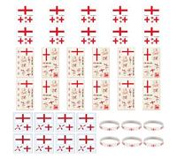 XMNIVATE England Flag & Lip Tattoo Stickers, Heart-Shaped Stickers, Bracelets - 32 Pieces, Red, White &, All Ages, Modern Pattern, Not Water Resistant