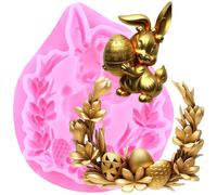 XMOLDNMS 3D Easter Bunny Fondant Moulds Bunny 3D Silicone Moulds Rabbit Flowers Moulds for Cake Decorating Cupcake Topper Candy Chocolate Gum Paste Polymer Clay