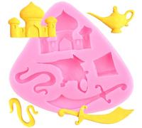 XMOLDNMS Aladdin Myth Themed Silicone Moulds Aladdin Lamp Castle Teapot Sword Fondant Mould for Cake Decoration Cupcake Topper Sugar Craft Chcolate Candy Polymer Clay Gum Paste
