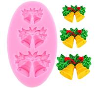 XMOLDNMS Christmas Bell Silicone Mould Holly Leaf Bell Fondant Moulds for Cake Decorating Cupcake Topper Chocolate Candy Gum Paste Polymer Clay