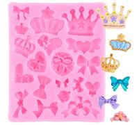 XMOLDNMS Crown Fondant Moulds Bow Crown Heart Silicone Mould for Cake Decoration Cupcake Topper Chocolate Candy Polymer Clay Gum Paste