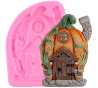 XMOLDNMS Enchanted Vintage Fairy Garden Fairy Gnome Home Pumpkin House Silicone Chocolate Fondant Moulds for Sugar Cake Decorating Cupcake Topper Gum Paste Candy Polymer Clay