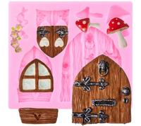 XMOLDNMS Enchanted Vintage Fairy Garden Fairy Gnome Home Window Door Silicone Fondant Mould for Sugar Cake Decorating Cupcake Topper Chocolate Gum Paste Candy Polymer Clay