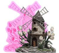XMOLDNMS Enchanted Vintage Fairy Garden Fairy Gnome Pinwheel House Silicone Chocolate Fondant Moulds for Cake Decorating Cupcake Topper Gum Paste Candy Polymer Clay