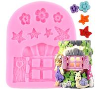 XMOLDNMS Enchanted Vintage Fairy Garden Fairy Window Silicone Moulds Flower Leaf Fondant Mould for Cake Decorating Cupcake Topper Chocolate Gum Paste Candy Polymer Clay