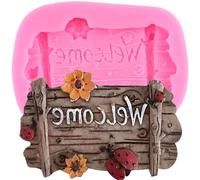 XMOLDNMS Fairy Garden Wooden Sign Silicone Mould Sign Board Fondant Moulds for Cake Decoration Cupcake Topper Candy Chocolate Polymer Clay Gum Paste