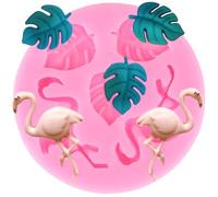 XMOLDNMS Flamingo Fondant Mould Tropical Leaf Silicone Moulds Monstera Leaves Candy Mould for Sugar Cake Decorating Cupcake Topper Chocolate Gum Paste Polymer Clay