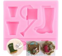 XMOLDNMS Garden Accessories Silicone Mould Watering Can Trowel Fork Plant Pot Fondant Mould for Bird Cake Decoration Cupcake Topper Candy Chocolate Polymer Clay Gum Paste