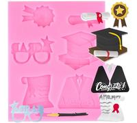 XMOLDNMS Graduation Fondant Mould Grad Silicone Mould Owl Bachelors Cap Scroll Pattern Resin Mould for Cake Decorating Cupcake Topper Chocolate Candy Gum Paste Polymer Clay