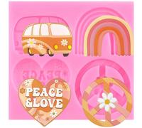 XMOLDNMS Groovy Silicone Moulds Daisy Flower Rainbow Car Fondant Mould for Groovy Hippie Boho Party Cake Decorating Cupcake Topper Chocolate Candy Gum Paste Polymer Clay