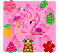 XMOLDNMS Hawaiian Indian Fondant Mould Summer Tropical Palm Leaves Flower Flamingo Watermelon Pineapple Silicone Moulds for Cake Decoration Cupcake Topper Candy Chocolate Polymer Clay Gum Paste
