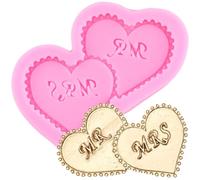 XMOLDNMS Heart Fondant Moulds MR MRS Silicone Cake Decorating Mould Chocolate Candy Moulds Wedding Fonadnt Mould for Cake Decorating Cupcake Topper Gum Paste Polymer Clay
