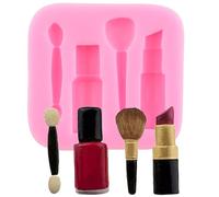 XMOLDNMS Makeup Theme Silicone Mould Lipstick Makeup Brush Nail Polish Bottle Fondant Moulds for Cake Decoration Chocolate Cupcake Topper Polymer Clay Gum Paste