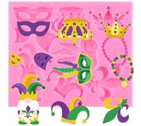 XMOLDNMS Masquerade Mask Silicone Mould Mardi Gras Fondant Moulds Crown Feather Mask Mould for Cake Decorating Cupcake Topper Chocolate Candy Gum Paste Polymer Clay