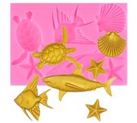 XMOLDNMS Ocean Creatures Silicone Mould Sea Turtle Shark Seashell Fish Fondant Moulds for Cake Decoration Cupcake Topper Candy Chocolate Gum Paste Polymer Clay