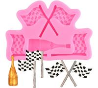 XMOLDNMS Racing Car Flag Silicone Mould Champagne Bottle Fondant Moulds for Cake Decorating Cupcake Topper Chocolate Gum Paste Candy Polymer Clay