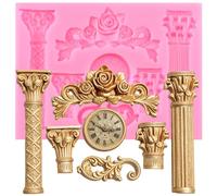 XMOLDNMS Roman Column Silicone Fondant Mould Greek Marble Pillars Relief Clock Chocolate Candy Moulds for Cake Decoration Cupcake Topper Polymer Clay Gum Paste