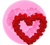 XMOLDNMS Rose Wreath Silicone Mould Heart Garland Fondant Moulds Rose Flower Mould for Wedding Cake Decoration Cupcake Topper Polymer Clay Candy Chocolate Gum Paste