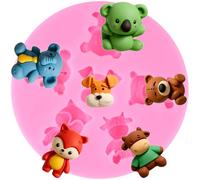 XMOLDNMS Zoo Animal Fondant Elephant Fox Koala Bear Dog Bull Silicone Mold for Cake Decorating Cupcake Topper Candy Chocolate Gum Paste Polymer Clay