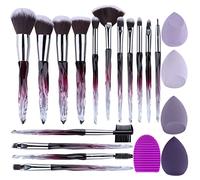 XMOSNZ Makeup Brushes 15pcs Make up Brushes Crystal Handle Highlighter Makeup Foundation Makeup Make Up Brush Sets Eyebrow Brush Professional with 4 Makeup Sponge