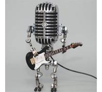 Xmpmrb Vintage Microphone Guitar Robot Lamp, Music Gifts for Men, for Music Lovers, Vintage Light Home Decor Nightstand Desk Lamp for Bedroom, Music Studio (Black)