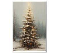XMQQLL Vintage Christmas Tree Canvas Wall Art, Christmas Tree Painting Poster, Muted Neutral Moody Rustic Winter Picture Prints for Wall Decor, Christmas Gift Idea 16x24in Unframed